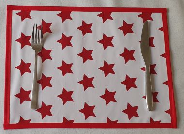 {SALE} White & Red Star/Red Glitter PVC Vinyl Wipe Clean Double Sided Set of 4 Placemats