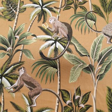 Ochre Tropical Monkeys 100% Cotton Curtain and Upholstery Fabric