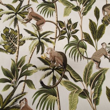 Natural Tropical Monkeys 100% Cotton Curtain and Upholstery Fabric