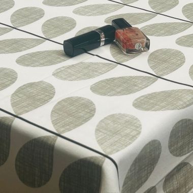 Orla Kiely Scribble Stem Grey Matte Finish Wipe Clean Oilcloth WITH BIAS-BINDING HEMMED EDGING Tablecloth