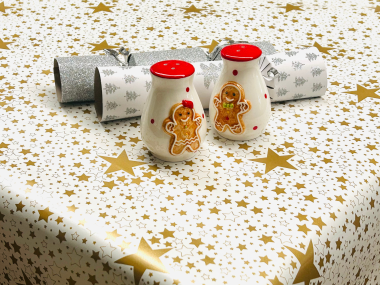 White and Gold Christmas Stars PVC Vinyl Wipe Clean Tablecloth