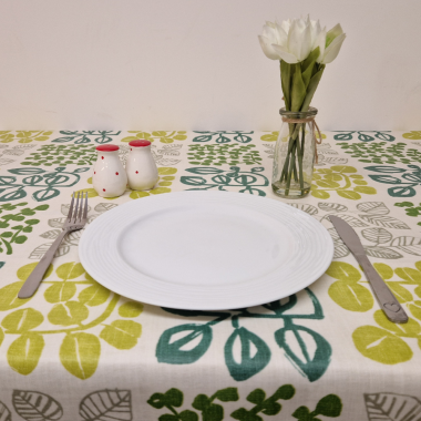 Multi Sage Taupe Green Leaves Oilcloth Wipe Clean Tablecloth Matte Finish