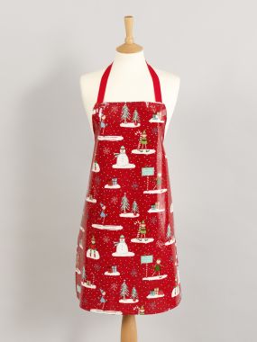 Red Elves and Snowmen Adult and Child Oilcloth Wipe Clean Apron