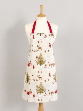 Beige Christmas Woodland Wipe Clean Oilcloth Adult and Child Apron 