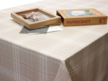 Beige White Tartan Wipe Clean PVC Vinyl Tablecloth