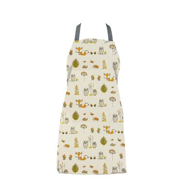 Beige Foxes and Owls Adult or Child Oilcloth Wipe Clean Apron