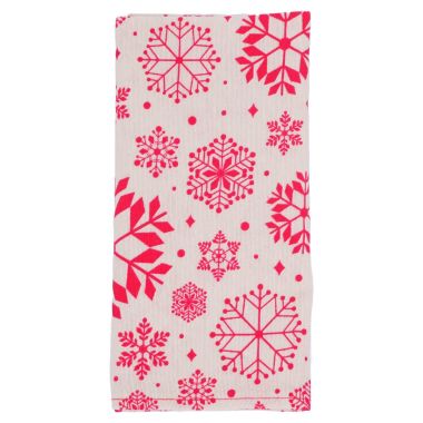 Taupe & Red Large Snowflakes Christmas Fabric Napkin
