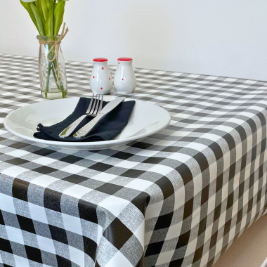 Black and White Gingham PVC Vinyl Wipe Clean Tablecloth