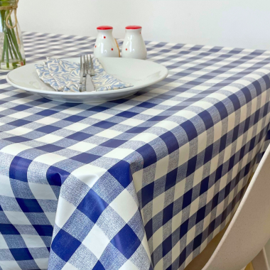 Blue and White Gingham PVC Vinyl Wipe Clean Tablecloth