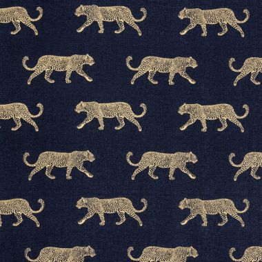Blue and Gold Leopards Matte Finish Wipe Clean Oilcloth WITH BIAS-BINDING HEMMED EDGING Tablecloth