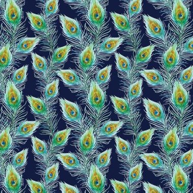  Crafting Quilting 100% Cotton Fabric Navy Blue and Duck egg Peacock Feathers