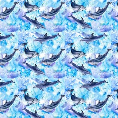 Crafting Quilting 100% Cotton Fabric Aqua Blue Sealife Dolphins