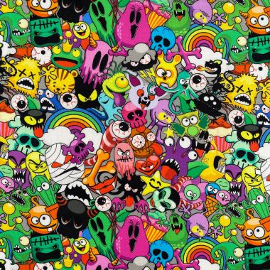 Multi Colour Monsters Halloween Crafting and Quilting Cotton Fabric