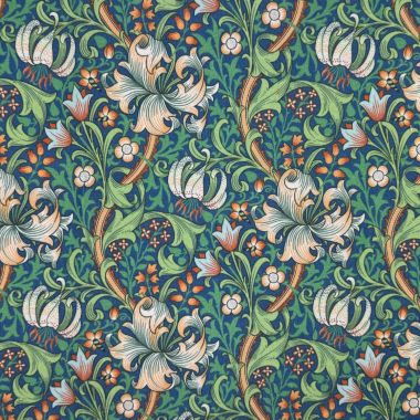 William Morris Golden Lily French Blue Outdoor/Indoor Water Repellent Tablecloth 144cm Wide