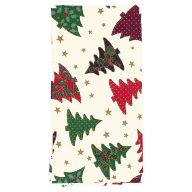 Cream Green & Red Christmas Trees 100% Cotton Fabric Napkin
