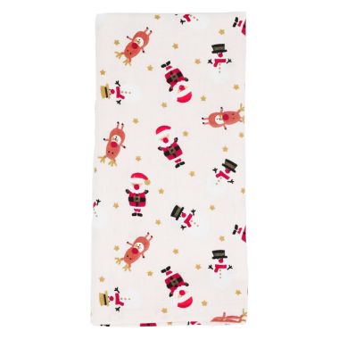 Cream Santa Snowmen & Reindeer 100% Cotton Fabric Napkin