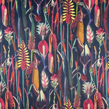 Curtain Velvet Botanic Floral Navy Blue Curtain and Upholstery Fabric