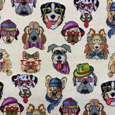 Multi Colour Funky Dogs Tapestry Curtain and Upholstery Fabric