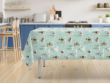 Duck Egg Elves and Snowmen Christmas Oilcloth Wipe Clean Tablecloth