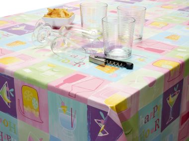 Duck Egg Pink and Green Happy Hour PVC Vinyl Wipe Clean Tablecloth