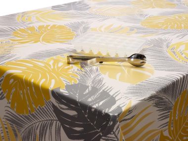 Exotic Ochre & Grey Tropical Leaves PVC Vinyl Wipe Clean Tablecloth