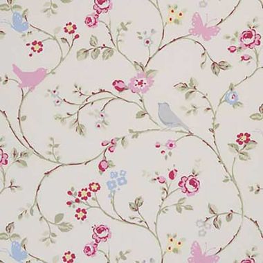 Grey Pink  Blue Bird Trail Oilcloth WITH BIAS-BINDING HEMMED EDGING Wipe Clean Tablecloth