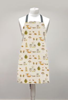 Beige Foxes and Owls Adult or Child Oilcloth Wipe Clean Apron