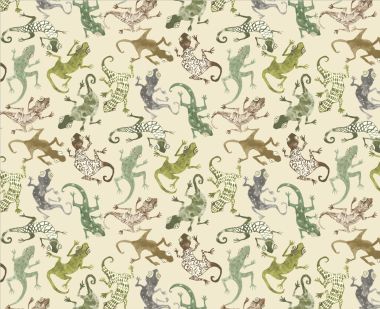 10% OFF - 132cm x 250cm - Cream, Green and Brown Geckos Matte Oilcloth Tablecloth with Smoke Grey Bias Binding