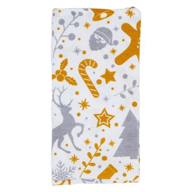 Gold Silver Reindeers & Gifts Christmas Fabric Napkin