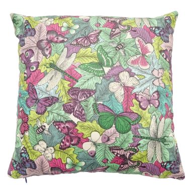 Green, Purple Butterflies & Dragonflies Fabric Cushion Cover
