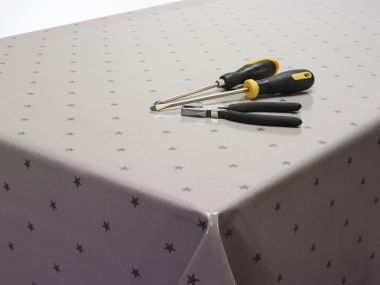 Grey and Slate Star Oilcloth WITH BIAS-BINDING HEMMED EDGING Wipe Clean Tablecloth