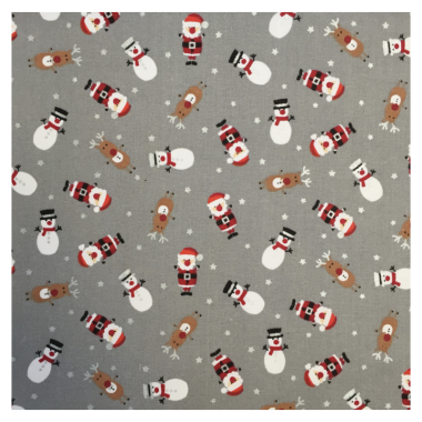 Grey Snowmen, Santa and Reindeer Christmas 100% Cotton Fabric Tablecloth
