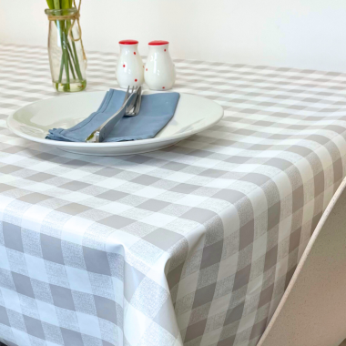 Light Grey and White Gingham Check PVC Vinyl Wipe Clean Tablecloth