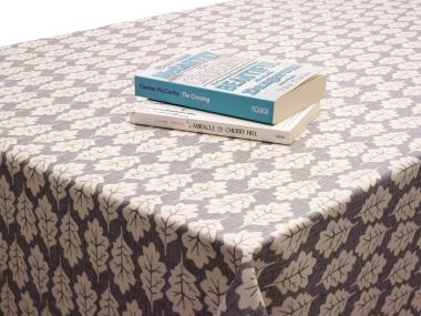 Smoke Grey Oak Leaves Oilcloth Matt Finish Wipe Clean Tablecloth