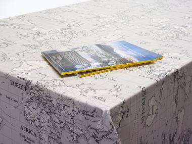 20% OFF - 200cm x 250cm - Centre Seam - Grey World Atlas Map Oilcloth Wipe Clean Tablecloth