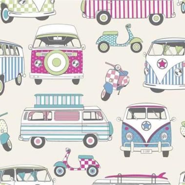 Crafting Quilting Cotton Pink Blue Duck Egg VW Campers
