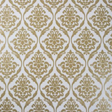 White and Gold Damask PVC Vinyl Wipe Clean Tablecloth