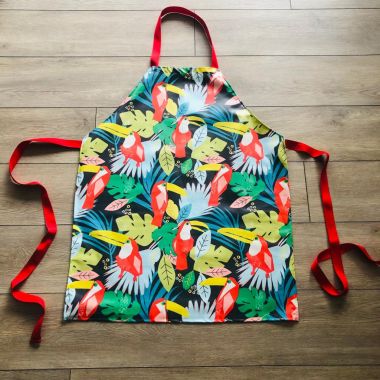 Blue Red Multi Abstract Toucans Matt  Oilcloth Wipe Clean Apron-Adult and Child Sizes