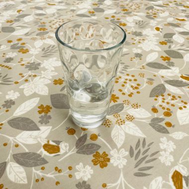 Mustard Yellow Birds and Grey Flowers Floral Matte Finish Oilcloth