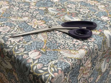 William Morris Strawberry Thief in Grey Matte Finish Wipe Clean Oilcloth Tablecloth
