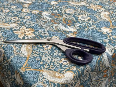 William Morris Strawberry Thief in Denim Blue Matte Finish Oilcloth WITH BIAS-BINDING HEMMED EDGING Tablecloth