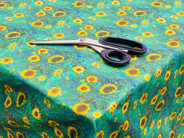 Gustav Klimt Sunflowers Green and Yellow 100% Cotton Fabric Tablecloth