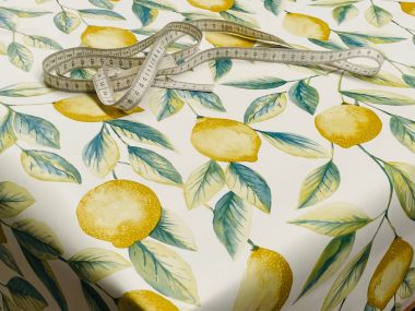 Green and Yellow Limon Lemons Floral PVC Vinyl Wipe Clean Tablecloth