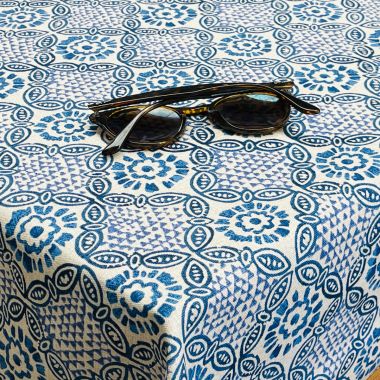 China Blue Mykonos Mosaic Floral Matte Wipe Clean Oilcloth Tablecloth