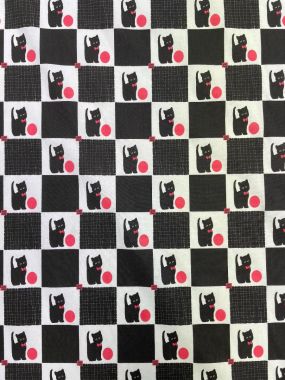 Black & White Checkered Cat Curtain and Upholstery Fabric