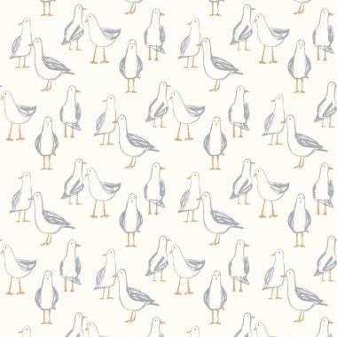 Taupe Seagulls Curtain and Upholstery Fabric