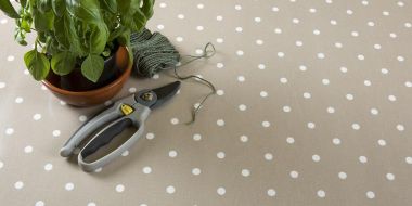 Fitted Round Elasticated Edge Dotty Taupe Polka Dot Oilcloth Wipe Clean Tablecloth