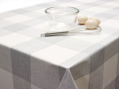 Light Grey Large Check PVC Vinyl Wipe Clean Tablecloth