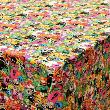 Multi-Coloured Monsters 100% Cotton Halloween Fabric Tablecloth