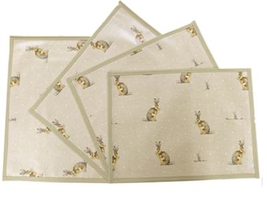 Natural Hares Rabbits Oilcloth Placemats